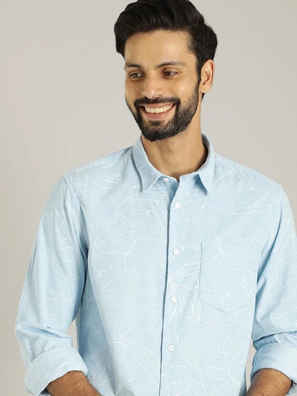 Indian Terrain Men All Over Print Sky Blue Shirt